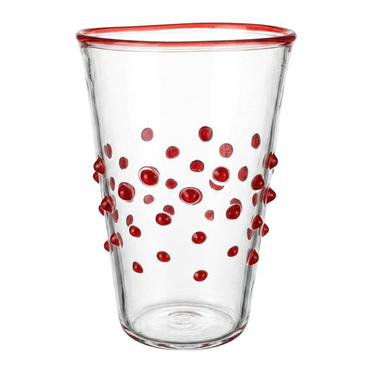 Wasserglas Dots in Farbe Rot auf weißem Hintergrund