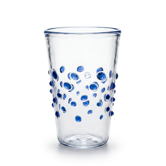 Wasserglas Dots in Farbe Tiefblau auf weißem Hintergrund