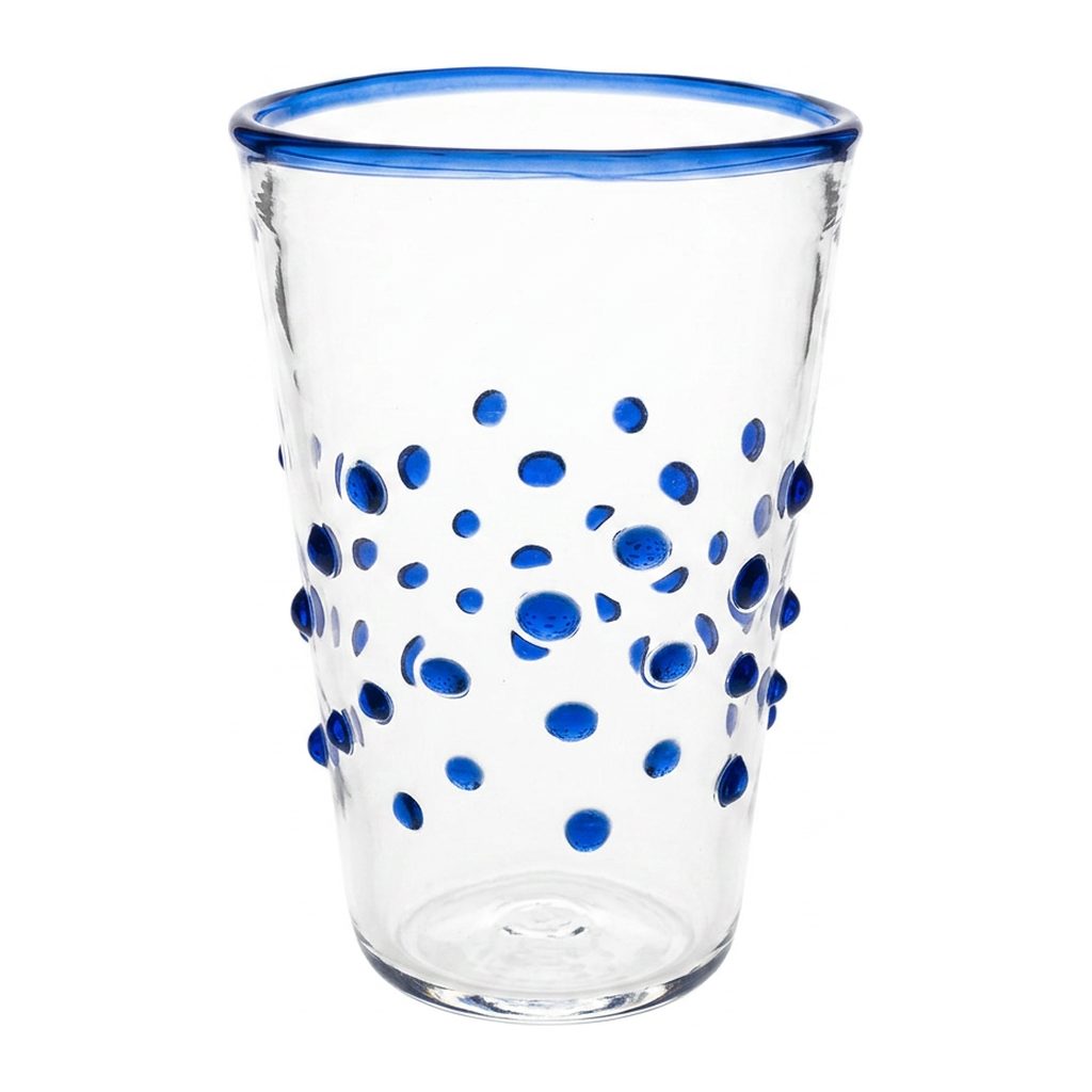 Wasserglas Dots in Farbe Tiefblau auf weißem Hintergrund