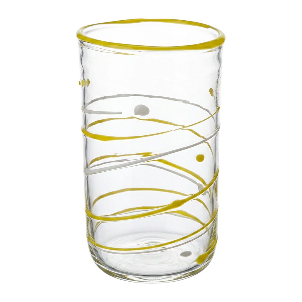 Wasserglas Tumbler mit gelben Linien, weitere Ansicht