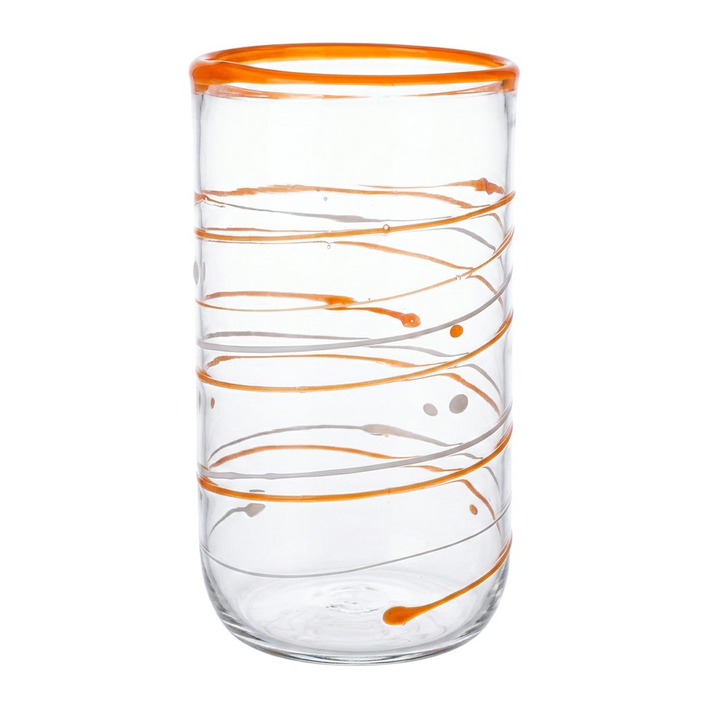 Wasserglas Tumbler mit orangen Linien, weitere Ansicht