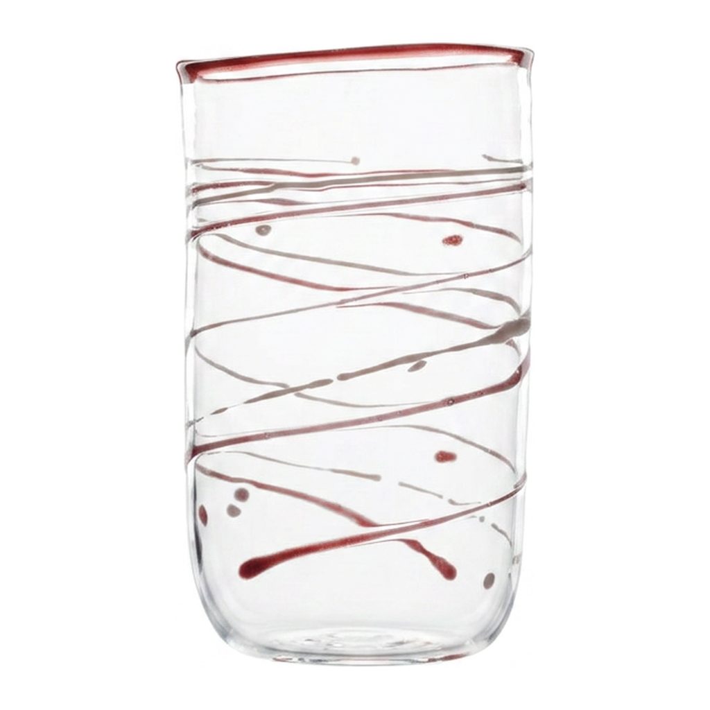 Wasserglas Tumbler mit roten Linien, weitere Ansicht