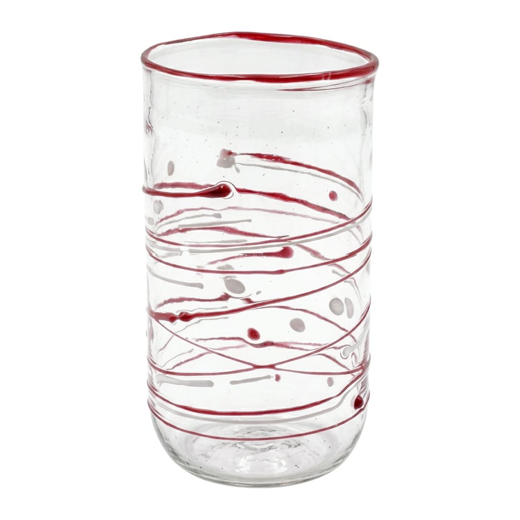 Wasserglas Tumbler mit roten Linien auf weißem Hintergrund