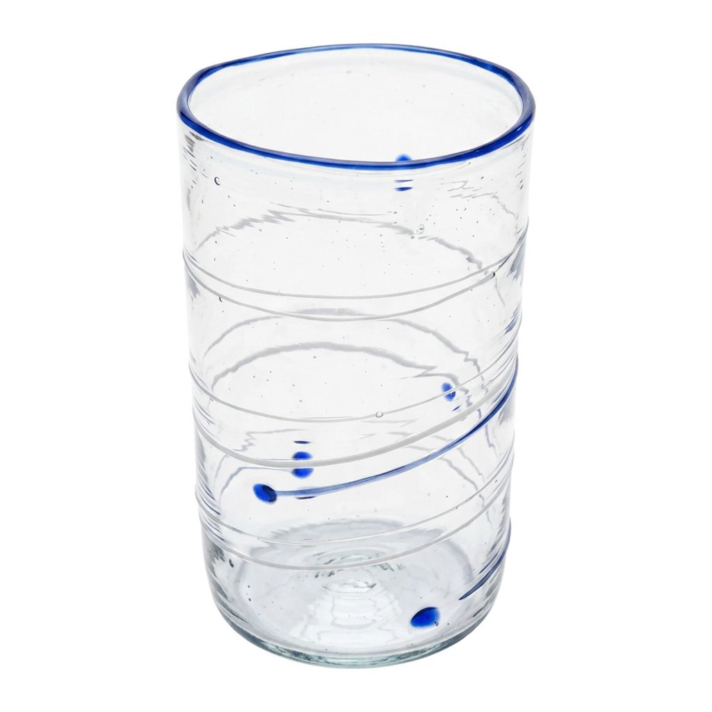 Wasserglas Tumbler mit tiefblauen Linien, weitere Ansicht