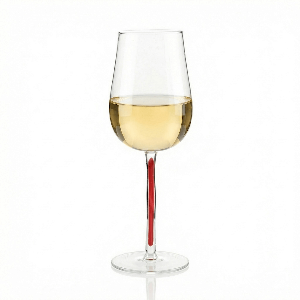 casa vitri Weinglas mit rotem Stiel auf weissem Hintergrund