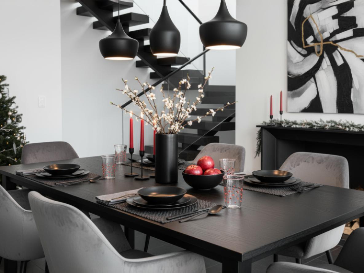 casa vitri Wassergläser mit roten Punkten auf einem gedeckten Esstisch