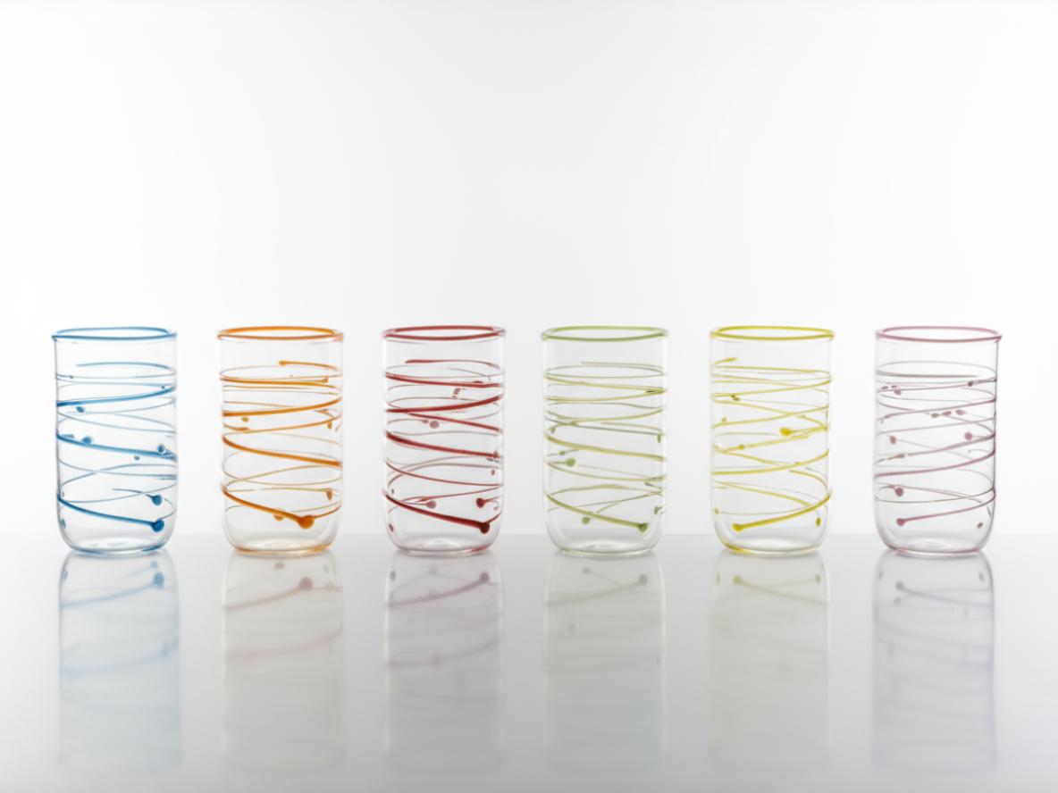 6er Reihe Wasserglas Tumbler mit sechs verschiedenen Farben leer