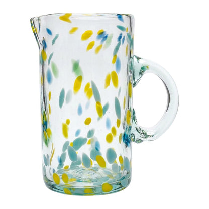 Lafiore Pitcher Confetti Gelb-Türkis, mundgeblasener Krug aus recyceltem Glas, Mallorca