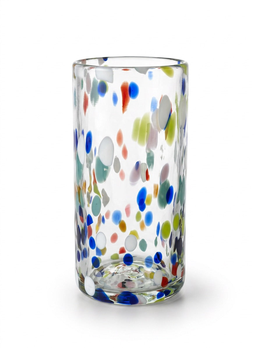 Lafiore Tube Tumbler Confetti Multi, mundgeblasenes Trinkglas aus recyceltem Glas, Mallorca