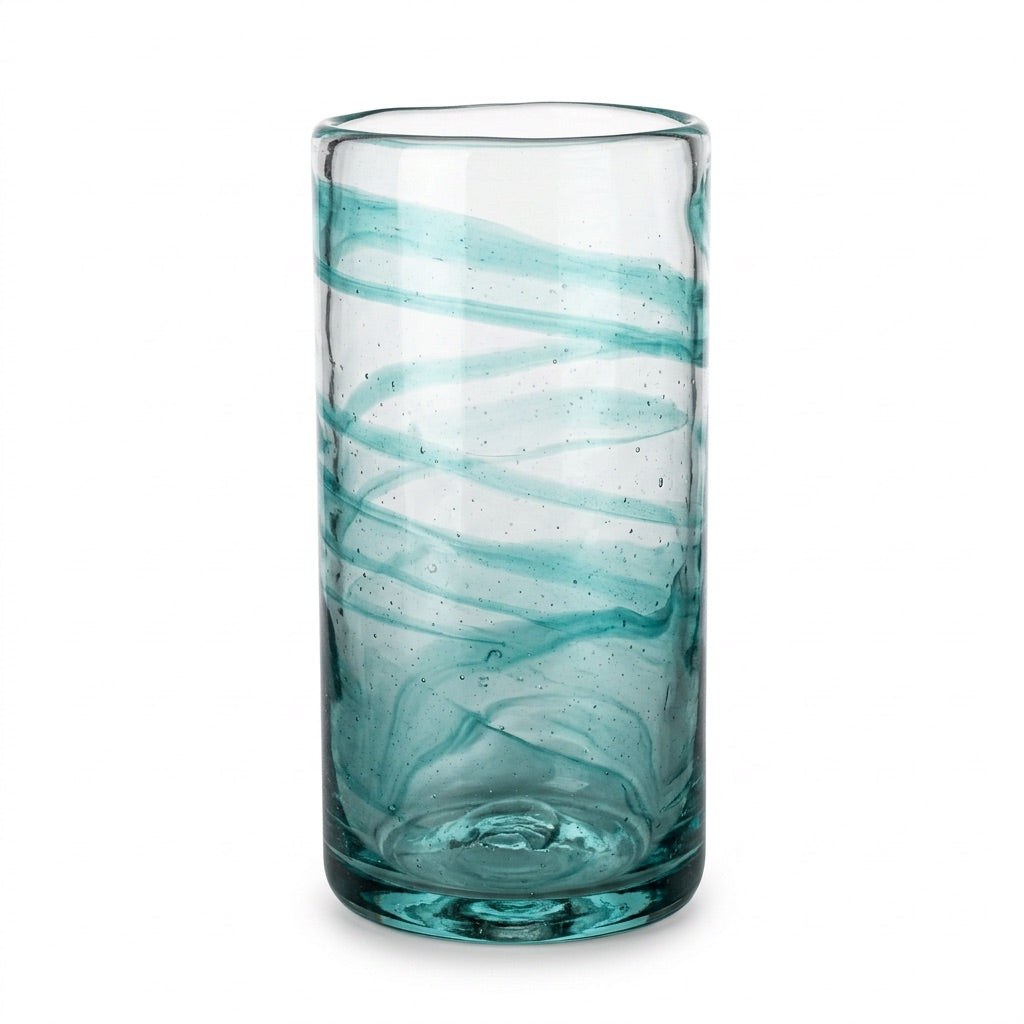 Lafiore Tube Tumbler Mare Türkis, mundgeblasenes Trinkglas aus recyceltem Glas, Mallorca