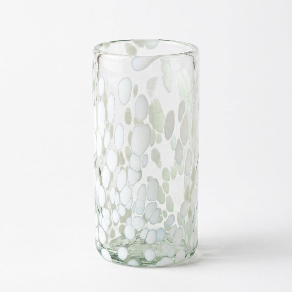 Lafiore Tube Tumbler Confetti Weiß, mundgeblasenes Trinkglas aus recyceltem Glas, Mallorca