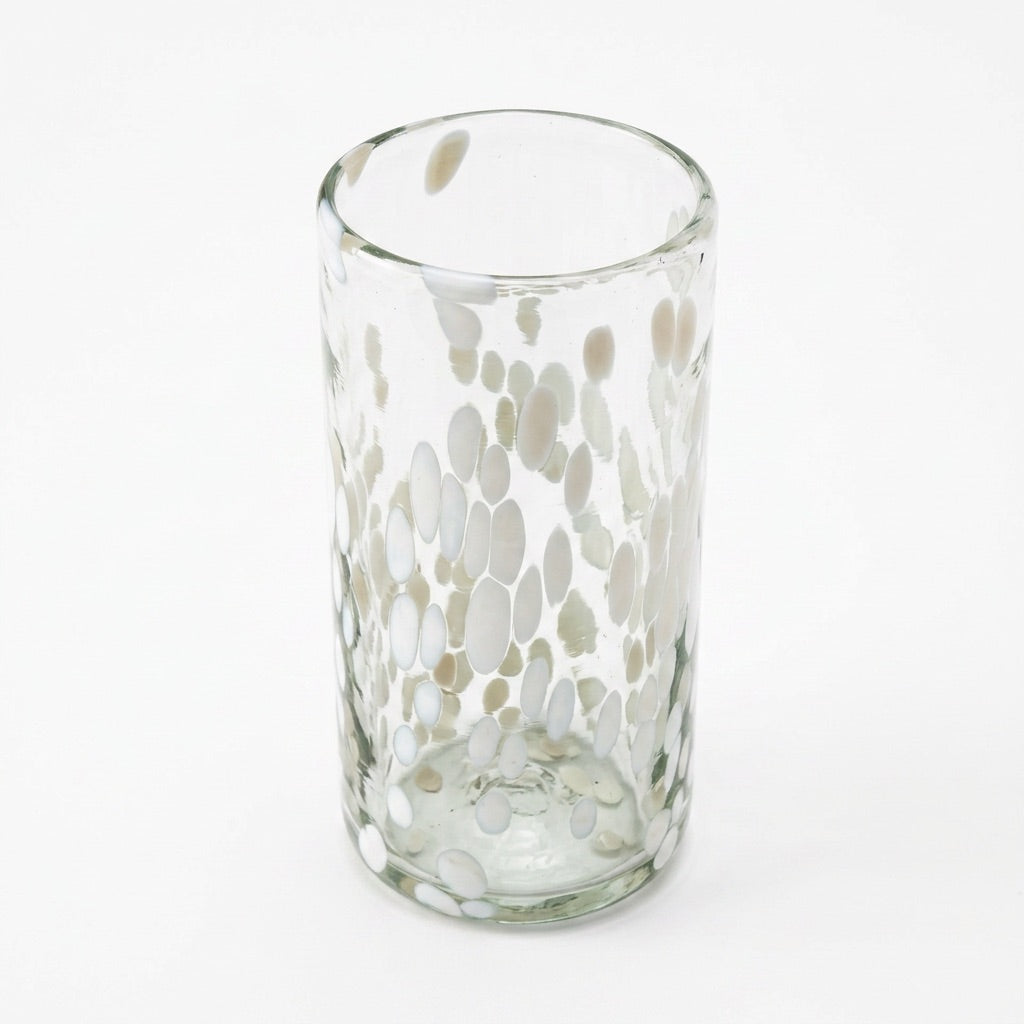 Lafiore Tube Tumbler Confetti Weiß, mundgeblasenes Trinkglas aus recyceltem Glas, Mallorca