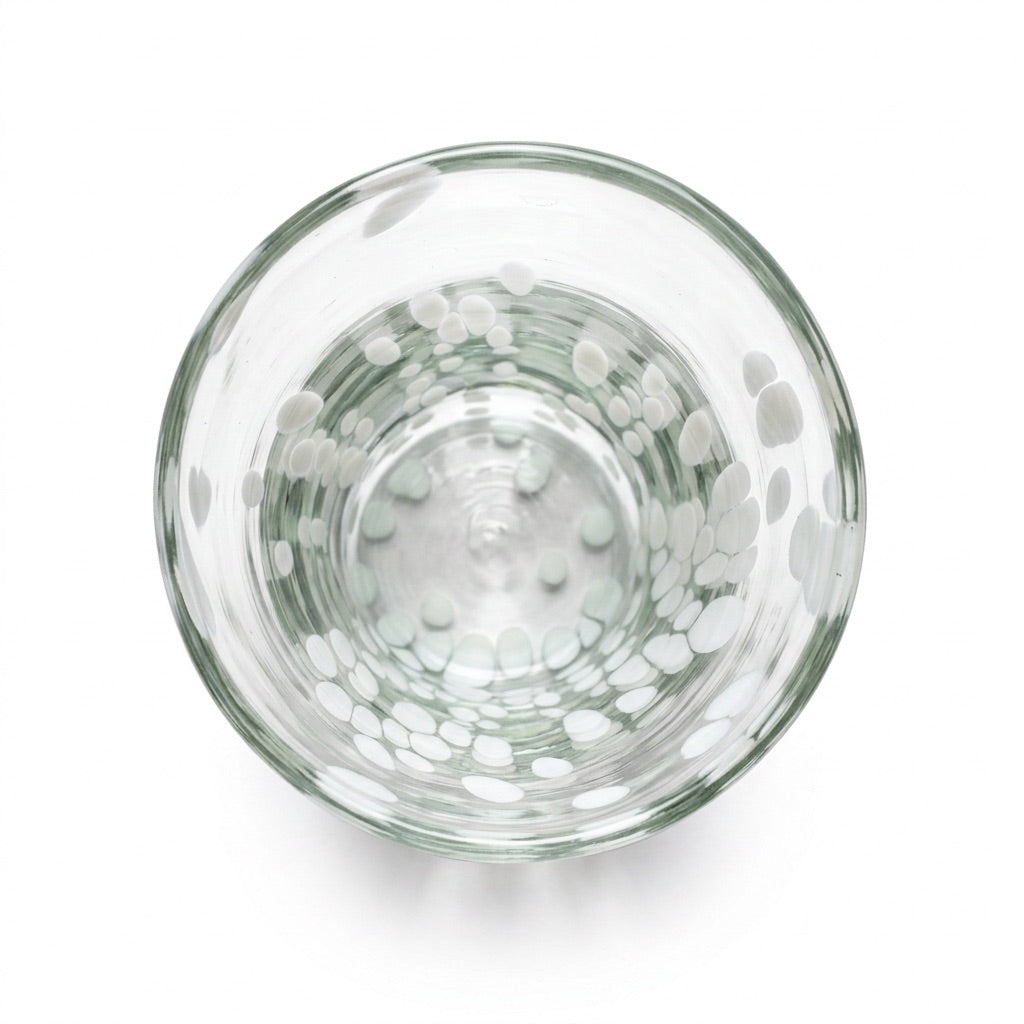 Lafiore Tube Tumbler Confetti Weiß, mundgeblasenes Trinkglas aus recyceltem Glas, Mallorca