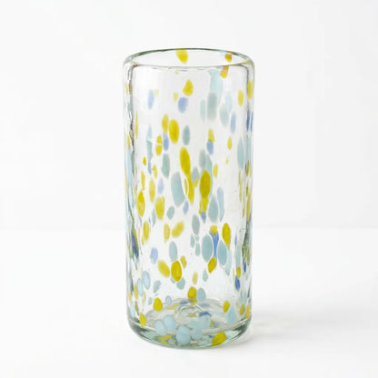Lafiore Tube Tumbler Confetti Gelb-Türkis, mundgeblasenes Trinkglas aus recyceltem Glas, Mallorca