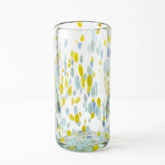 Lafiore Tube Tumbler Confetti Gelb-Türkis, mundgeblasenes Trinkglas aus recyceltem Glas, Mallorca
