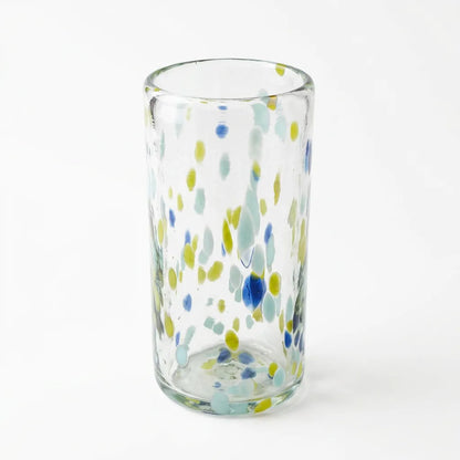 Lafiore Tube Tumbler Confetti Gelb-Türkis, mundgeblasenes Trinkglas aus recyceltem Glas, Mallorca
